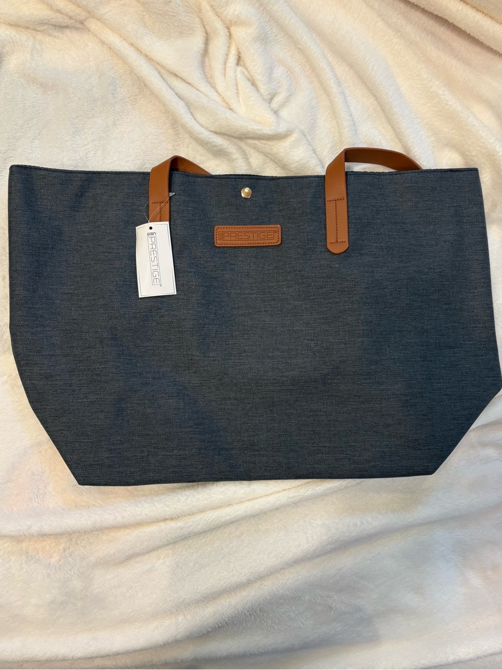 NWT Prestige Chic Black Tote with Tan Accents Large